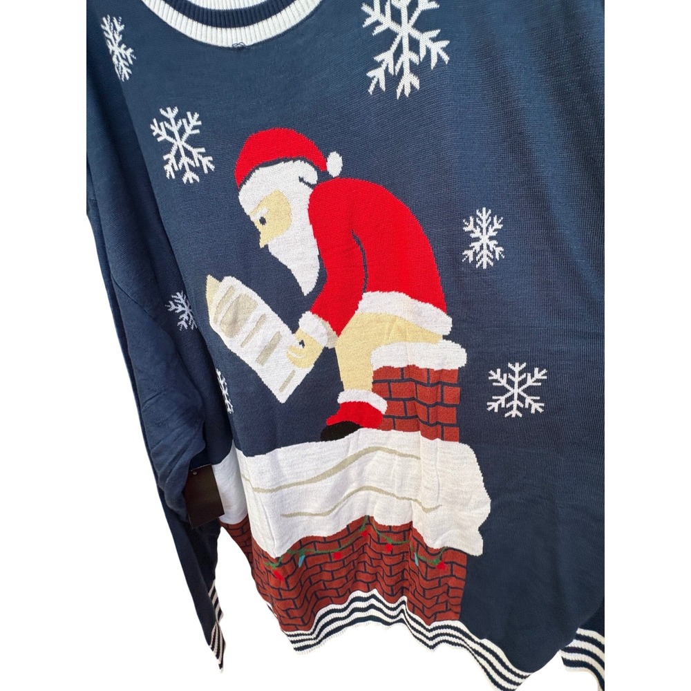 Tipsy Elves Mens Santa's Log on the Fire Christmas Sweater Navy Blue 5XL NEW